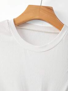 Everyssa Knitted Ribbed Crew Neck Casual Metallic Decor Design Retro Commuter Elegant Slim Fit Women Tank Top, Spring/Summer - White - View 5