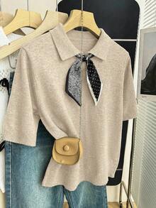 SHEIN Franclia 新款春夏休闲简约圆领无袖上衣，采用佩斯利印花和波点拼接，展现法式优雅风格，短款设计，比例优化，可搭配连衣裙或裤装，宽松版型，袖口和领口采用罗纹饰边，撞色蝴蝶结设计。 - 杏色 - 查看 3