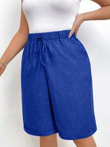EMERY ROSE Pantalones cortos casuales de unicolor talla grande - azul real - Ver 4