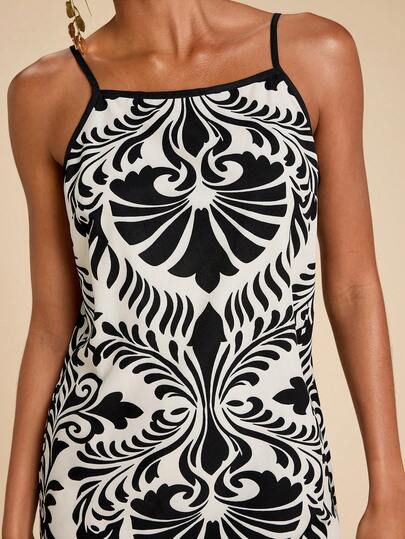 Travachic Women's Casual Vacation All-Over Print Spaghetti Strap Mini Dress