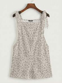 SHEIN EZwear Bộ jumpsuit họa tiết da báo cổ điển, phối nhiều mảnh, dây thắt nút và túi, thích hợp cho các buổi đi chơi, đi học, phong cách thanh lịch, đi làm, dự tiệc cưới, kỳ nghỉ biển. - Nhiều màu - Xem 6