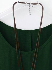 SHEIN LUNE CURVE Áo kiểu nữ cỡ lớn, màu trơn, cổ tròn, thích hợp mặc đi nghỉ mát. - Màu xanh lá cây đậm - Xem 5