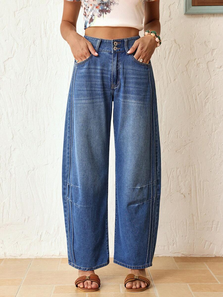 EMERY ROSE Jeans casuales y versátiles de tiro alto con bolsillos para mujer - Azul - Ver 1