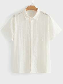 COMVAIL Plus Size Men's Solid Color Front Button Casual Short Sleeve Shirt - Apricot - View 3