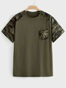 EASEVO Camiseta de manga corta casual de cuello redondo con bloques de color para hombres de talla grande - Verde militar - Ver 1