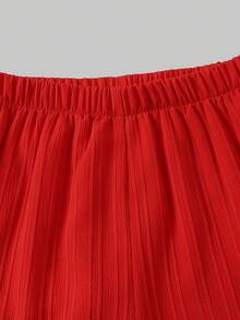 Girls Striped Bow Camisole Top And Straight Leg Pants Summer Vacation Outfit - Red - View 8