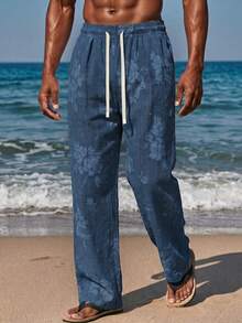 VIVINTIMO Pantalones anchos con bolsillos y cordón ajustable en la cintura para hombres - azul real - Ver 3