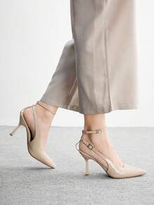 CUCCOO BIZCHIC Pointed Stiletto Apricot Mirror Ankle Strap Back Strap Women's High Heel Shoes Temperament Simple Fashion Versatile Commuter Dating Women's Shoes Women's Shoes - apricot patent leather - View 3
