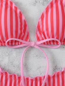 SHEIN Swim Mod Bộ bikini hai mảnh mùa hè dành cho nữ, họa tiết chấm bi, kiểu áo hai dây gợi cảm thắt nơ, thích hợp cho kỳ nghỉ biển. - Hồng - Xem 6