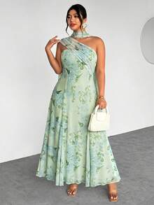 Firerie Plus Size Light Green Summer Elegant Wedding Guest Flower Dress For Women,Comfortable Sheer Flowy Elastic Versatile Casual Vacation Party Beach Dress - Multicolor - View 1