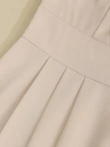 GlowEve 女士米色蕾丝边饰腰部A字连衣裙，魅力优雅甜美可爱日常度假性感百搭简约通勤时尚约会法式街头复古百搭春夏米色杏色新款无袖连衣裙 - 卡其色 - 查看 4
