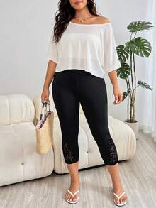 Solflare Plus Size Women Solid Color Casual Versatile Daily Wear Leggings - Black - View 5