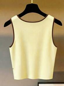 INAWLY Casual Minimalist Contrast Trim Floral Print Round Neck Tank Top - Yellow - View 2