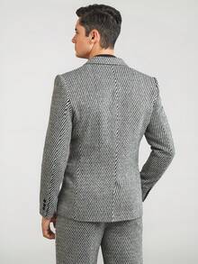 HIMLAND Blazer con cuello de solapa con estampado de pata de gallo para hombre, otoño/invierno - Multicolor - Ver 2