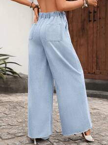 Breezaya Jeans anchos de pierna ancha lavados para mujer - Azul - Ver 2