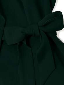 GlowEve CURVE Plus Size Women Solid Color Notched Collar Jacket And Pants Elegant Business Suit Set - Dark Green - View 5