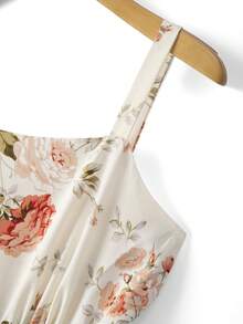Selianne Women's Elegant Sexy Tropical Floral Print Sleeveless Jumpsuit, Long Length With Cinched Waist, Suitable For Spring/Summer Vacation Beach Beige - Multicolor - View 6