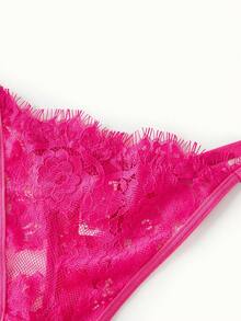 Bonmuse 2 piezas Conjunto de sujetador con aros de encaje fucsia, diseño de encaje transparente con tirantes ajustables - Rosa Roja - Ver 10