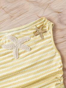 Emery Rose Kids Áo vest dệt kim kẻ sọc cho bé gái tuổi teen, kiểu dáng lệch vai, phong cách thường ngày. - Màu vàng - Xem 6