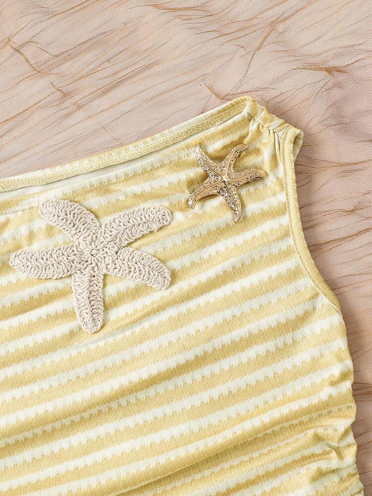 Emery Rose Kids Chaleco informal asimétrico de hombro de punto a rayas para niña preadolescente - Amarillo - Añade 6