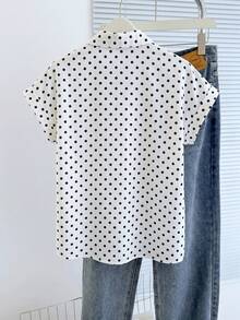 SHEIN Franclia Áo sơ mi nữ màu xanh dương tay cánh dơi có túi, kiểu dáng thường ngày, thích hợp cho đi làm, mùa xuân/hè. - trắng - Xem 2