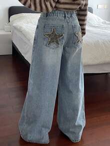 Dazy Kids Quần jean denim dáng casual thường ngày, có túi và khuy cài, dành cho bé gái tuổi teen. - Màu xanh lam - Xem 7