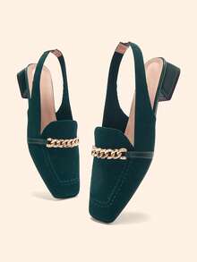 CUCCOO BASICS Sandalias planas con decoración de cadena de moda para mujer CUCCOO - Verde oscuro 1 - Ver 7