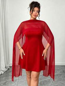 Elenzga Đầm mini dáng chữ A không dây vai dành cho nữ cỡ lớn, màu đen, thanh lịch, thích hợp cho tiệc cocktail, ăn trưa, đi làm, váy đen nhỏ thời trang, kèm khăn lưới. - Đỏ - Xem 4
