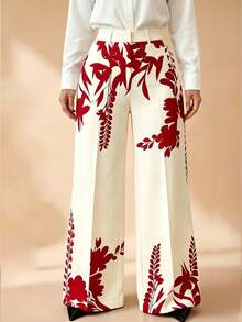 GlowEve CURVE Plus Size Women High Waist Casual Patterned Pants - Red - View 8