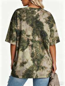 EMERY ROSE Plus Size Fashion New York Letter & Camouflage Print Casual Loose Mid-Length Short Sleeve Round Neck T-Shirt For Women - Multicolor - View 2
