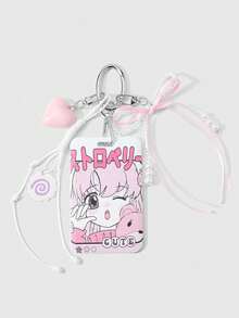 ROMWE Kawaii 1個新款二次元可愛卡通甜美手工串珠白色仿珍珠粉色流蘇蝴蝶結立體愛心手編皮繩魚骨捲飾卡通甜美女孩熊印花壓克力滑蓋卡套，校園卡套、星卡、交通卡套、身分證卡套，DIY鑰匙圈配件包掛飾，適合上班族、學生、派對愛好者，日常佩戴，節日禮物 - 粉色-101 - 查看 11