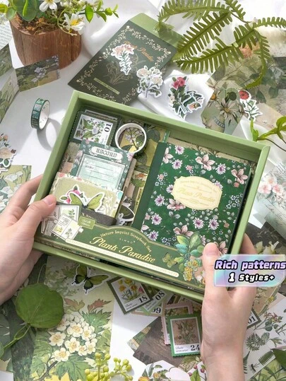 Bộ quà tặng sổ kế hoạch in hình thực vật tự nhiên, bộ sticker và sổ tay chủ đề thực vật, bộ văn phòng phẩm lấy cảm hứng từ , đồ dùng học tập, đồ dùng cho năm học mới.