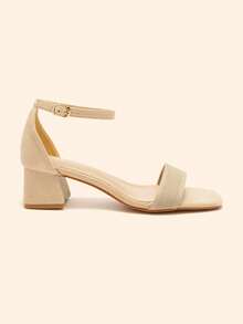 CUCCOO BASICS Sandalias negras de tacón grueso con hebilla decorativa, de ante sintético, para mujer. Versátiles y minimalistas, ideales para verano, graduación, baile de graduación, vacaciones, vuelta al cole, universidad, elegantes básicos, negocios casuales, primavera y Pascua. - Albaricoque 1 - Ver 1