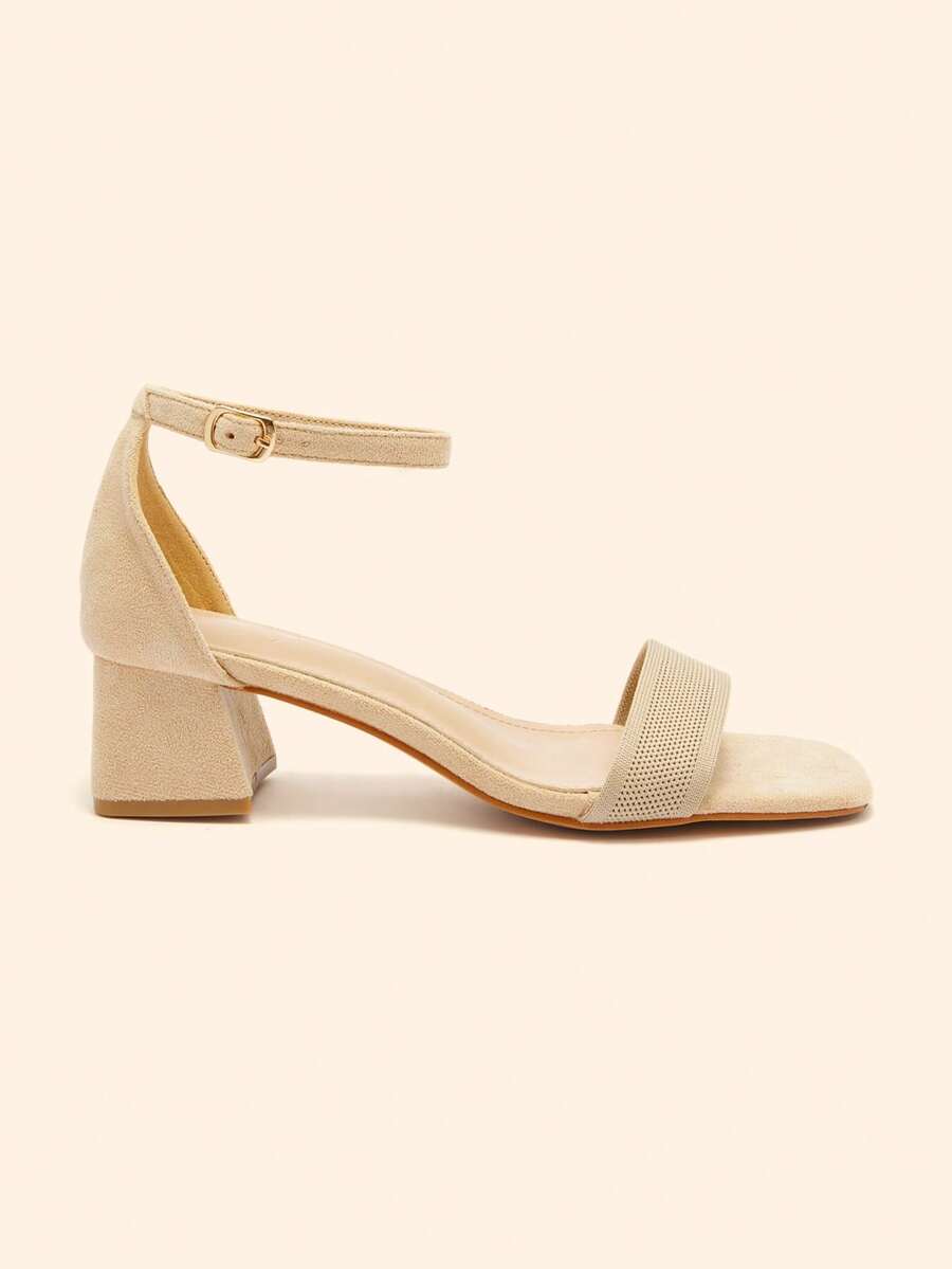 CUCCOO BASICS Sandalias negras de tacón grueso con hebilla decorativa, de ante sintético, para mujer. Versátiles y minimalistas, ideales para verano, graduación, baile de graduación, vacaciones, vuelta al cole, universidad, elegantes básicos, negocios casuales, primavera y Pascua. - Albaricoque 1 - Ver 1