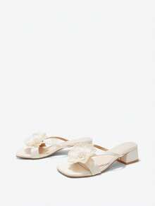 Eladyva 2026 Primavera/Verano Nuevos Sandalias de Tacón Alto de Dedo Abierto con Decoración de Flor de Perla Estilo Francés para Mujer, Elegantes y Versátiles - Beis - Ver 6