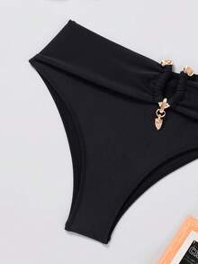 Swim Basics Women Summer Beach Swimwear Bikini Bottom With Metallic Detail - Black - View 5