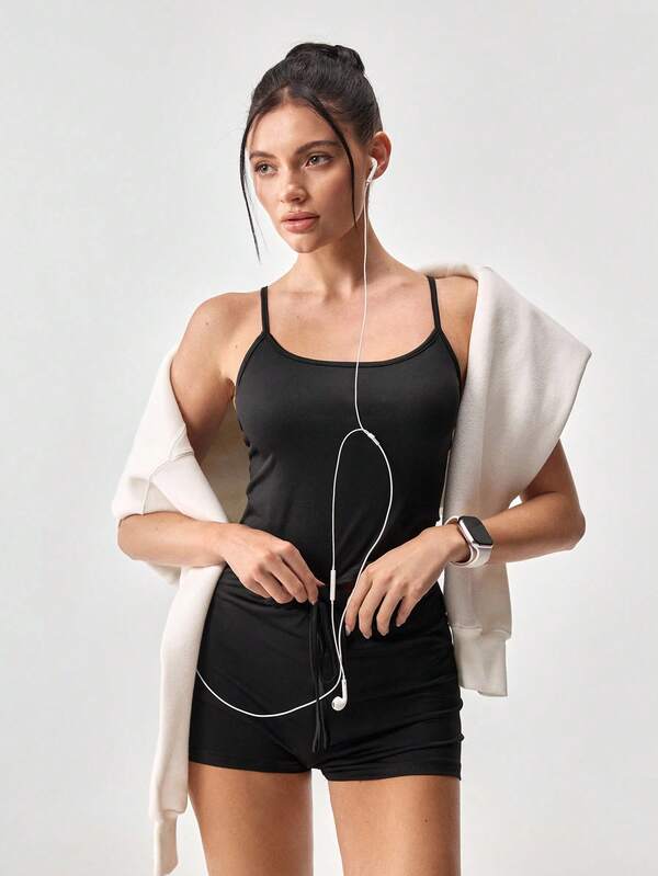 Loungeista Bộ đồ ngủ nữ kiểu dáng thường ngày, áo hai dây và quần short, màu trơn, thích hợp cho mùa hè.