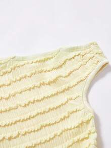 SHEIN Teen Girls Cream Yellow Textured Ruched Asymmetric Shoulder Bodycon Mini Dress, Summer Vacation - Yellow - View 5