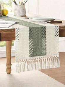1PC Boho Table Runner Macrame Table Runners For Home Decor ,Cream & Gray Macrame Table Runner With Tassels For Boho Dining Bedroom Decor Rustic Bridal Shower,Farmhouse Rustic Table Runner,Place Mat, Valentine's Day Decoration, Gift Decor, Wedding Decor, (Multiple Sizes Available) - multicolor - View 19