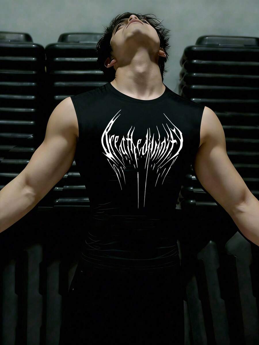 RISE LYT Áo thun nam cổ tròn họa tiết Gothic, kiểu dáng thường ngày, đa năng, thích hợp cho hoạt động ngoài trời, thể thao. - màu đen - Xem 1