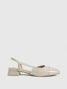 CUCCOO BIZCHIC Women's Shoes Spring And Summer Square Toe Short Thick Heel Apricot Splicing High Heel Shoes - Milk tea apricot - View 2