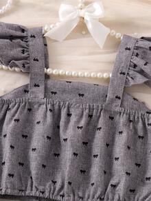 Elladie kids Bộ đồ bé gái (nhỏ) gồm áo croptop hai dây bèo nhún và chân váy xếp ly thắt nơ, trang phục mùa hè ngọt ngào và dễ thương dành cho các bé gái thanh lịch. - Xám - Xem 10