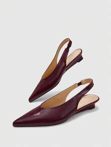 CUCCOO BIZCHIC French Pointed Slingback Small Slope Heel Women's Shoes Versatile Commuter Model - Burgundy - View 5