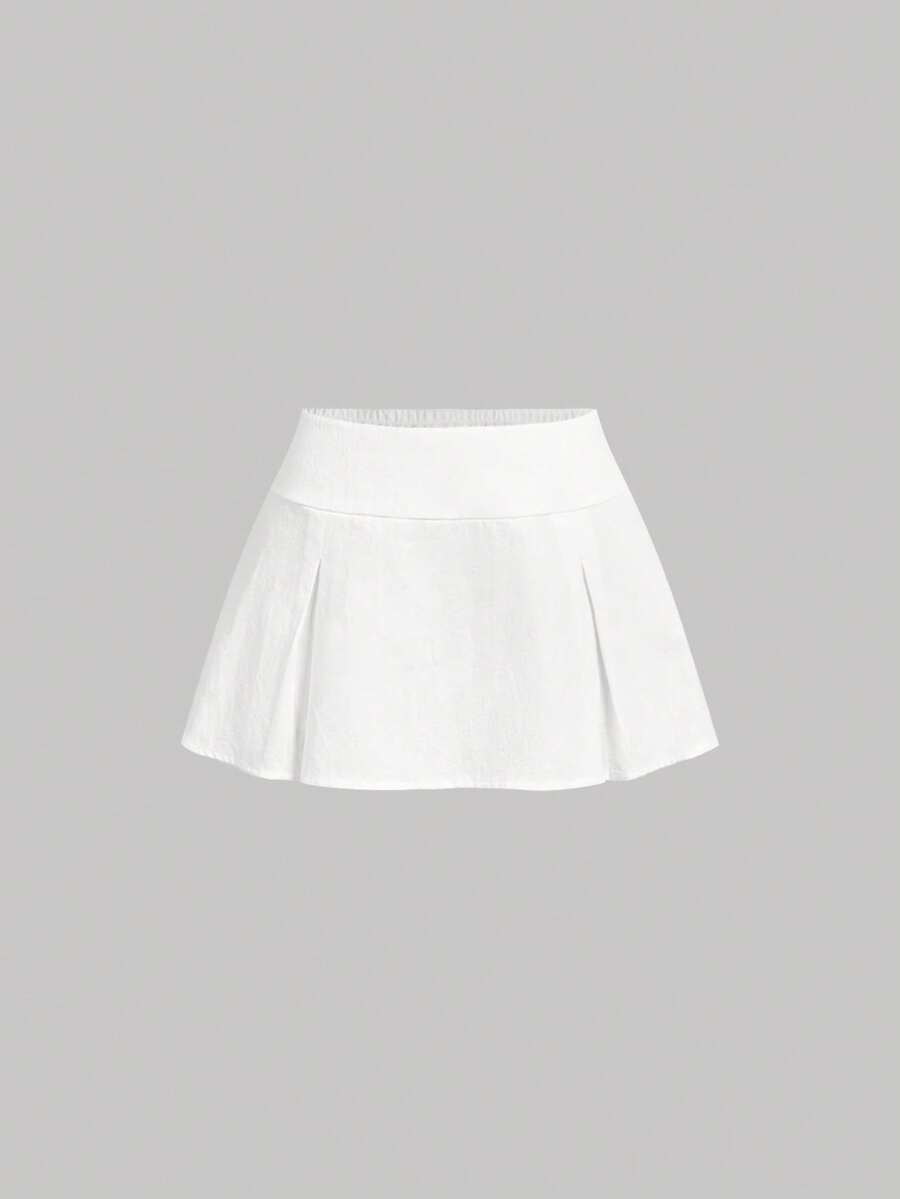 SHEIN MOD Váy ngắn xếp ly cạp thấp màu trắng dành cho nữ mùa hè - trắng - Xem 1