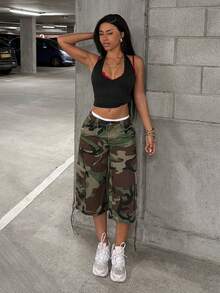 SHEIN HypeZone Quần jeans nữ dáng lửng cạp thấp ống thẳng họa tiết hoa và rằn ri đường phố - Nhiều màu - Xem 5