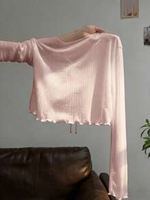 Resyla Lace Trim Camisole Dress Cover Up, Long Sleeve Knit Shrug Tops For Women, Summer Sun Protection - Dusty Pink - View 2