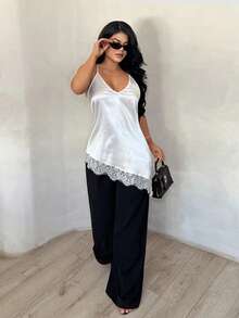 SHEIN SXY Elegant Summer Lace Patchwork Camisole - White - View 4
