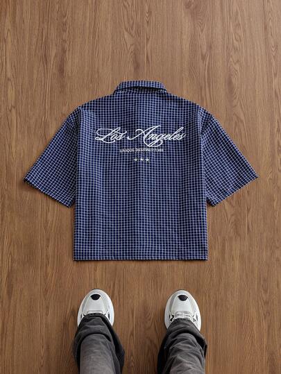 SWAVVY Camisa casual de manga corta con botones y estampado de cuadros para hombres