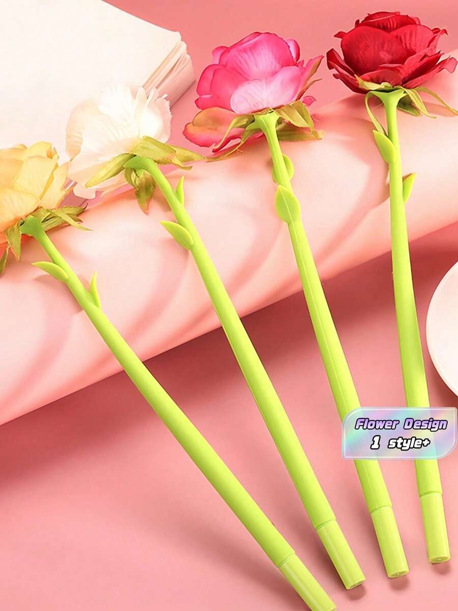 1 支花卉图案随机颜色凝胶笔,适合作为学生返校礼物 - 彩色 - 查看 1