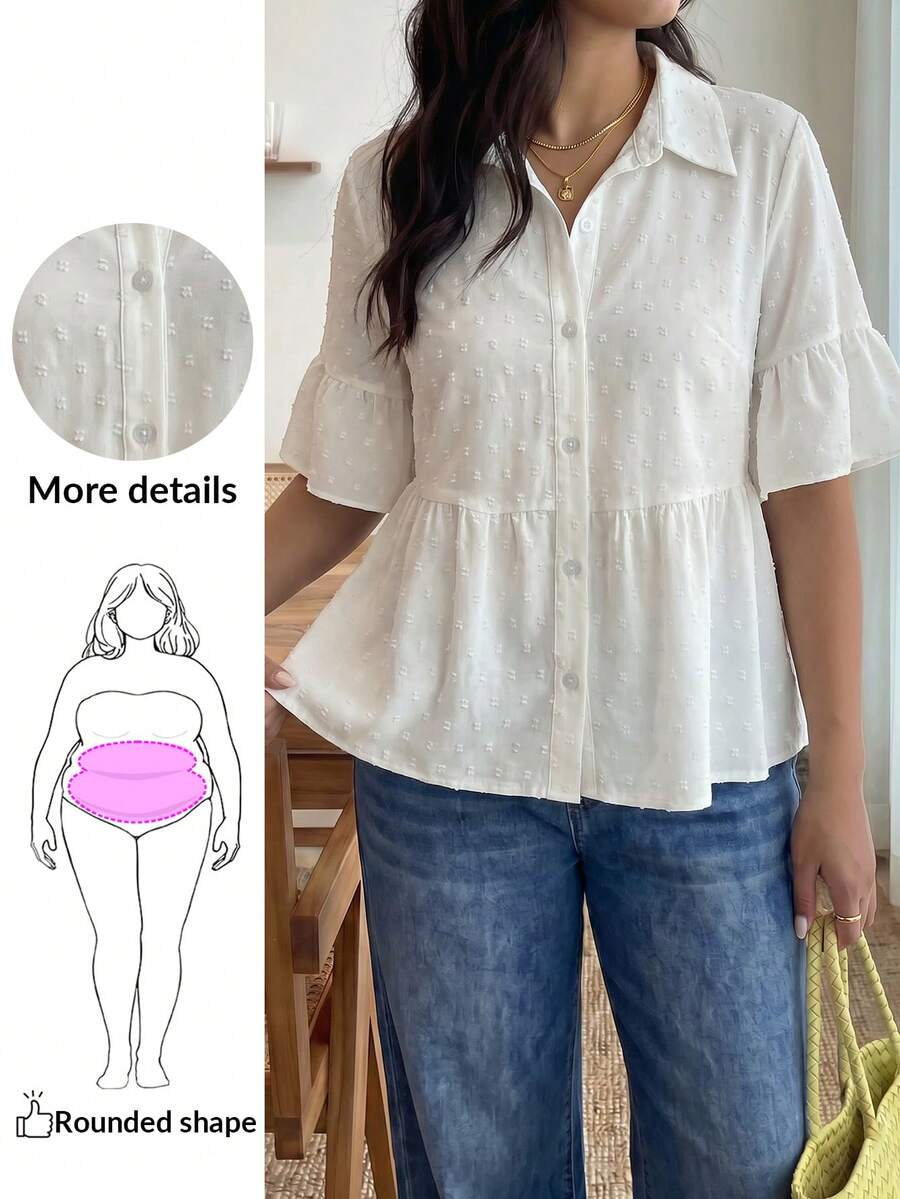 Enliva Áo cánh rộng một hàng khuy đơn màu trơn cho nữ cỡ lớn - trắng - Xem 1